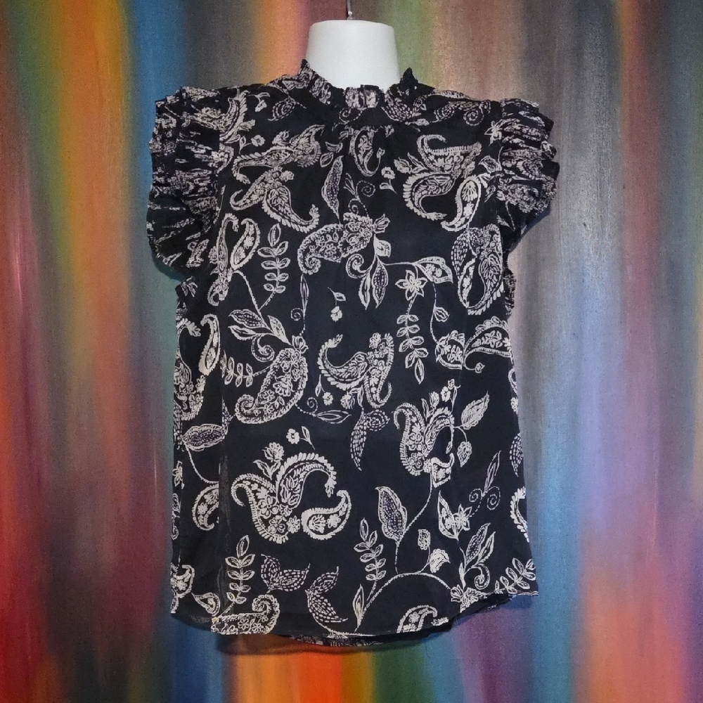 Philosophy Dark Blue and White Paisley Blouse